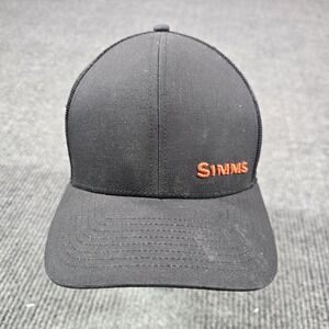 Simms Hat Cap Fitted Mens One Size Black Mesh Trucker Fishing Outdoor Logo